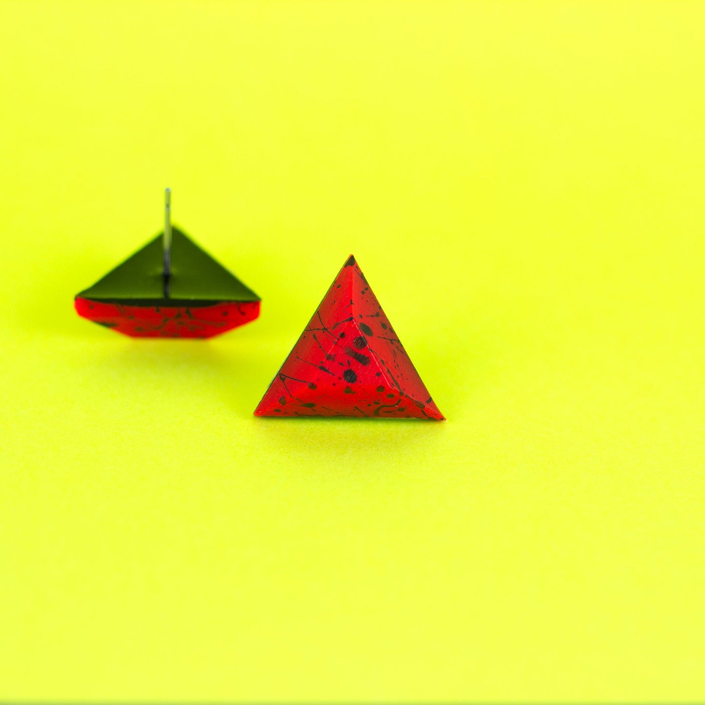 Neon Red Matte Cyberpunk Triangle Earrings