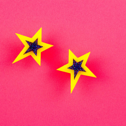 Neon Glitter Star Earrings