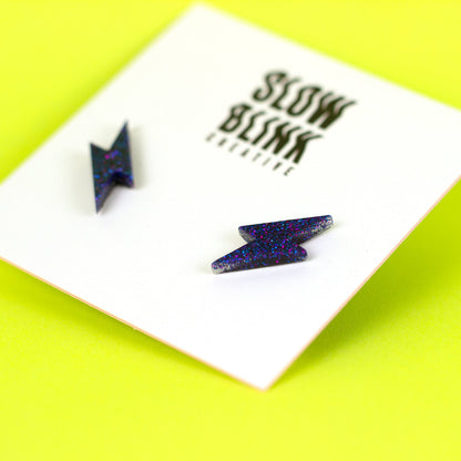 Small Purple Glitter Lightning Bolt Earrings