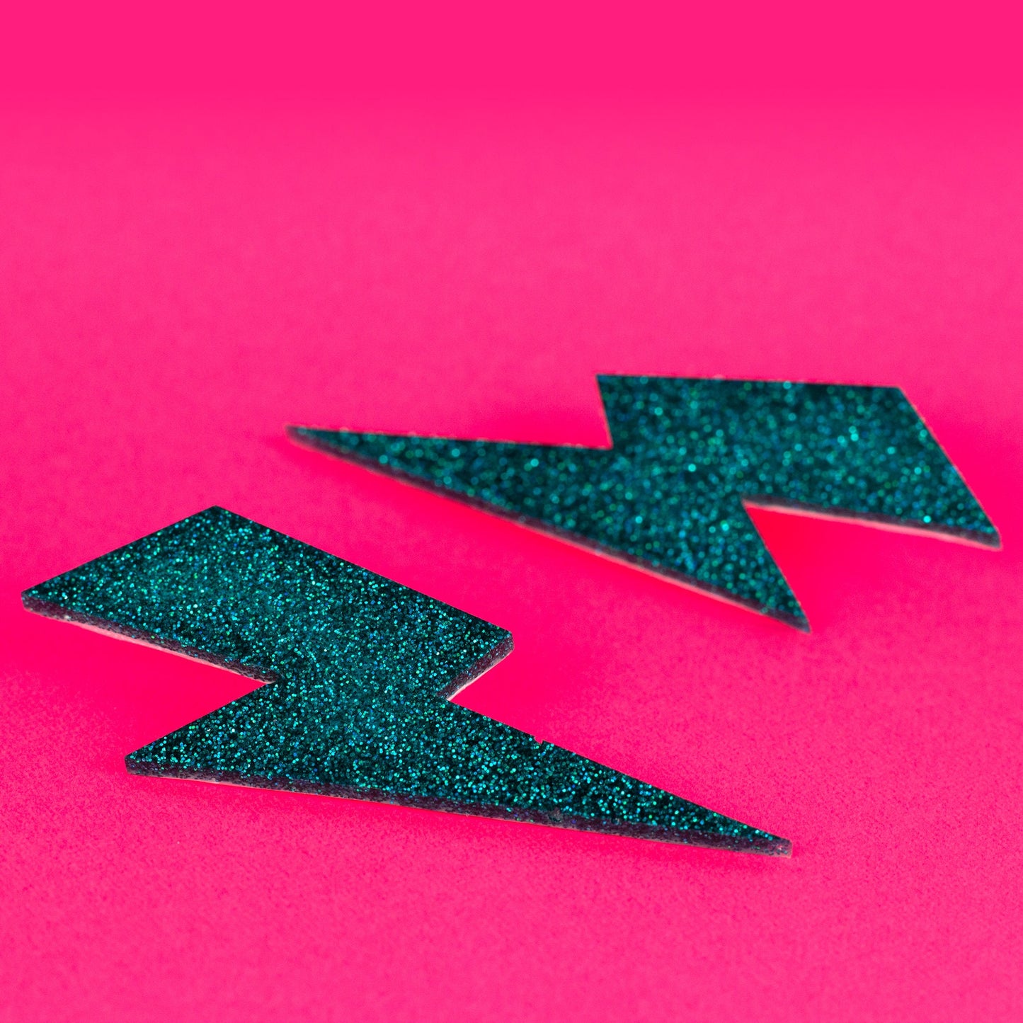 Teal Glitter Large Lightning Bolt Earrings