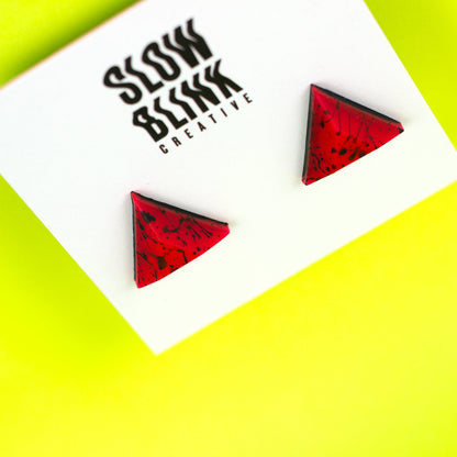 Neon Red Matte Cyberpunk Triangle Earrings