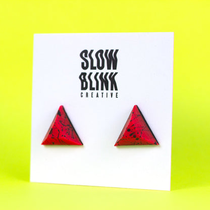 Neon Red Matte Cyberpunk Triangle Earrings