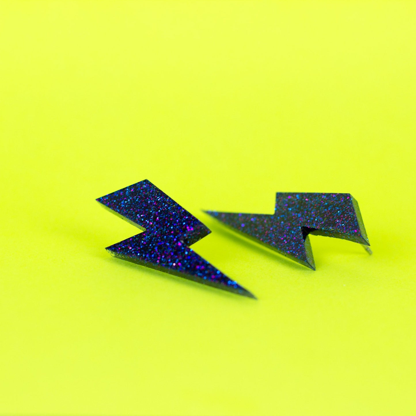 Violet Purple Glitter Medium Lightning Bolt Earrings