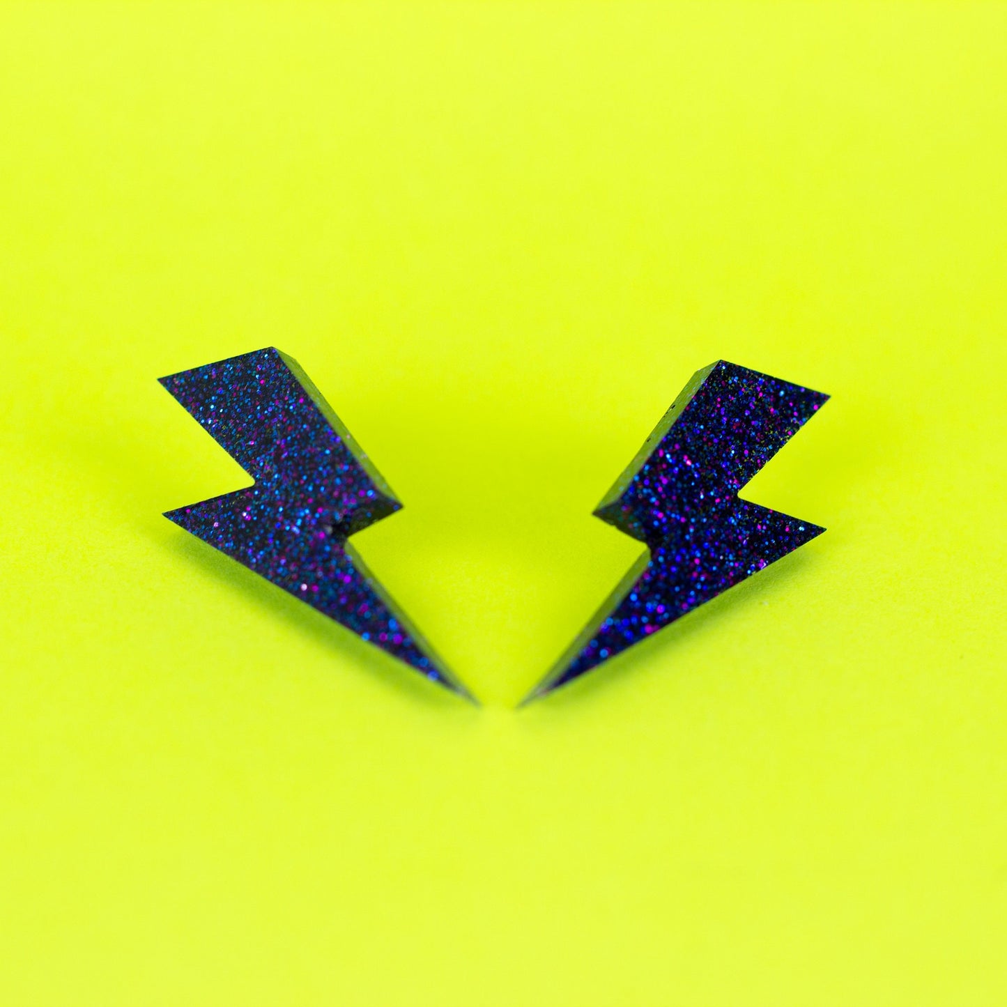 Violet Purple Glitter Medium Lightning Bolt Earrings