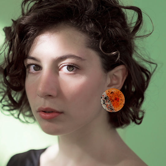 Neon Orange + Black Graffiti 80s Disco Earrings