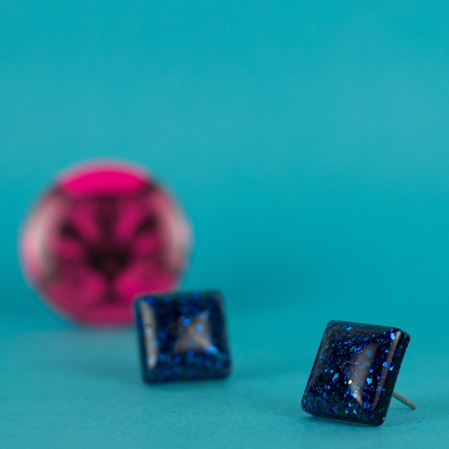 Square Blue Glitter Earrings