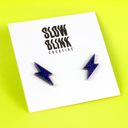 Small Purple Glitter Lightning Bolt Earrings