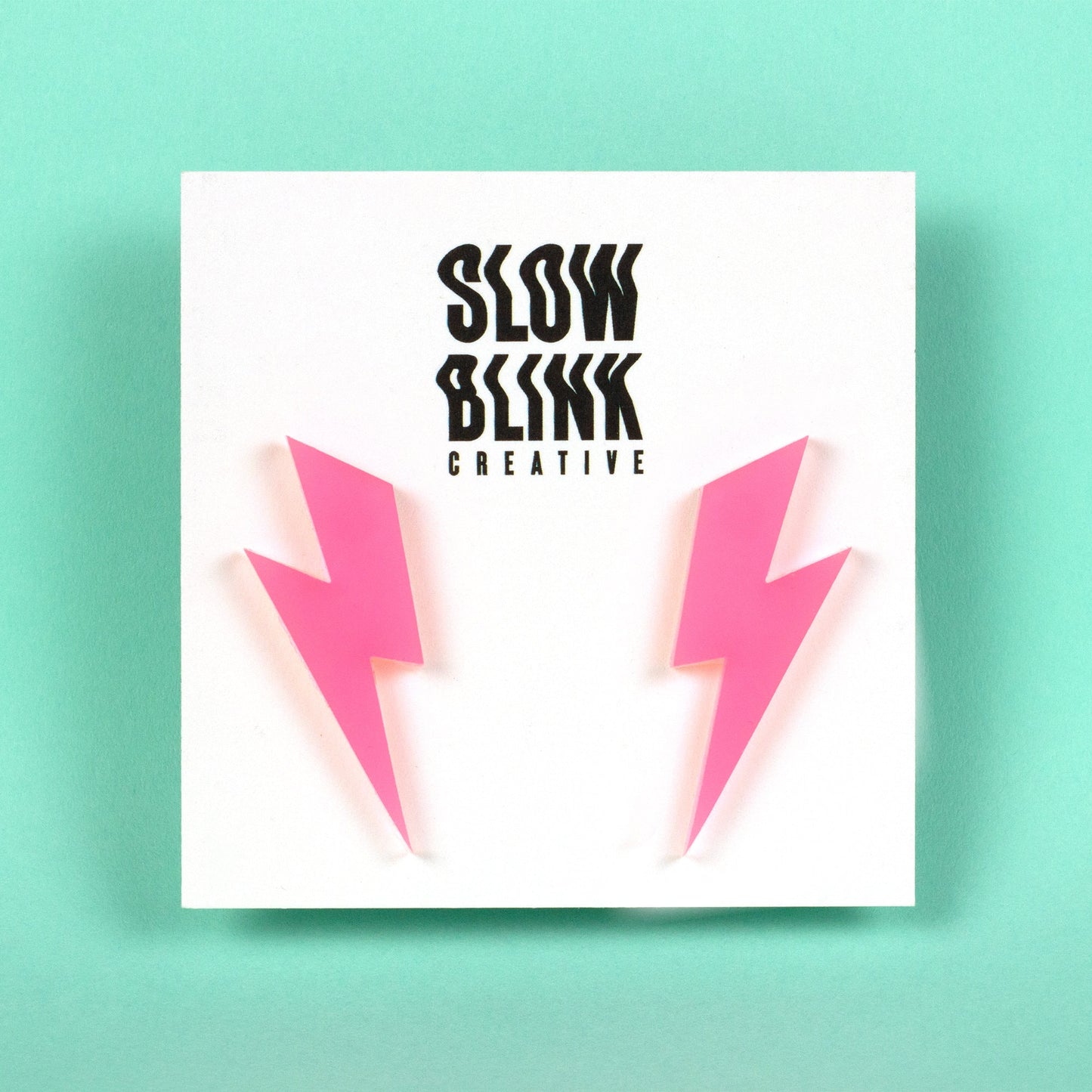 Glow In The Dark Medium Lightning Bolt Earrings / Pink (Glows White)