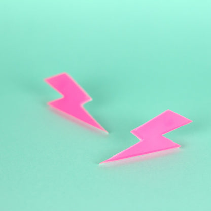 Glow In The Dark Medium Lightning Bolt Earrings / Pink (Glows White)