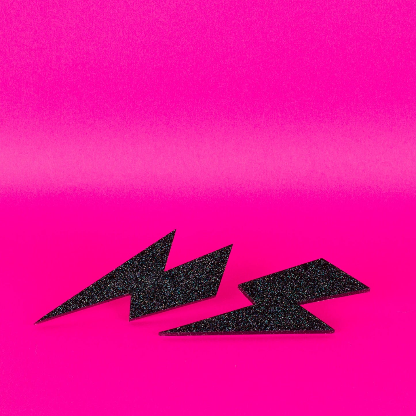 Large Holographic Black Glitter Lightning Bolt Earrings