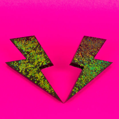 Large Colour Shifting Iridescent Lightning Bolt Earrings