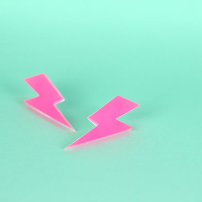 Glow In The Dark Medium Lightning Bolt Earrings / Pink (Glows White)