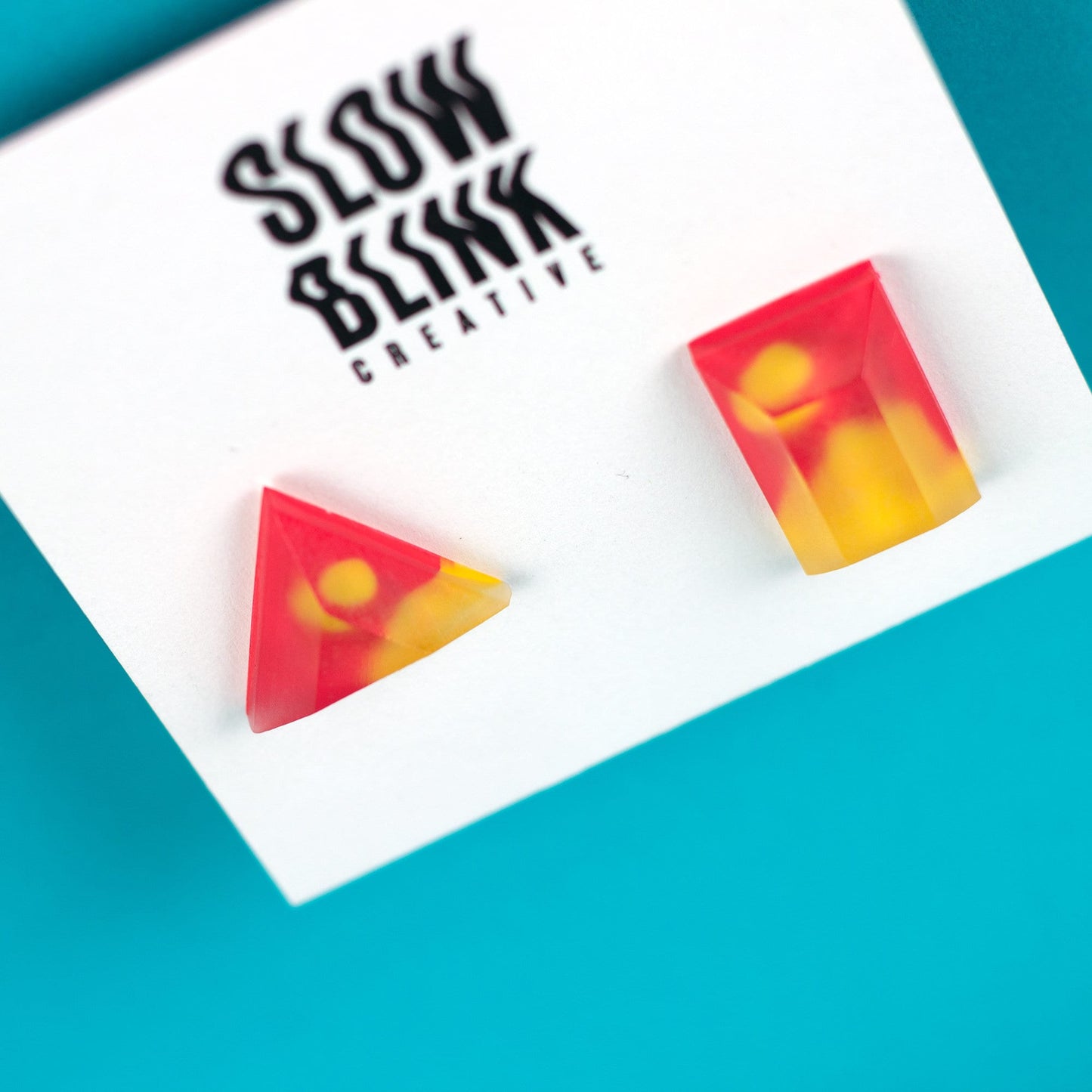 Red + Yellow Mismatched Earrings With Matte Finish