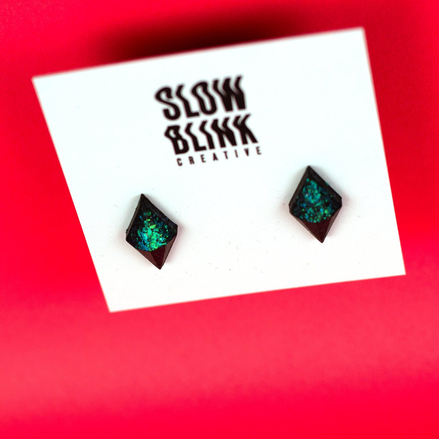 Iridescent Emerald Green Diamond Studs