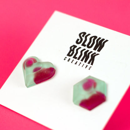 Mismatched Magenta + Mint Matte Finish Earrings