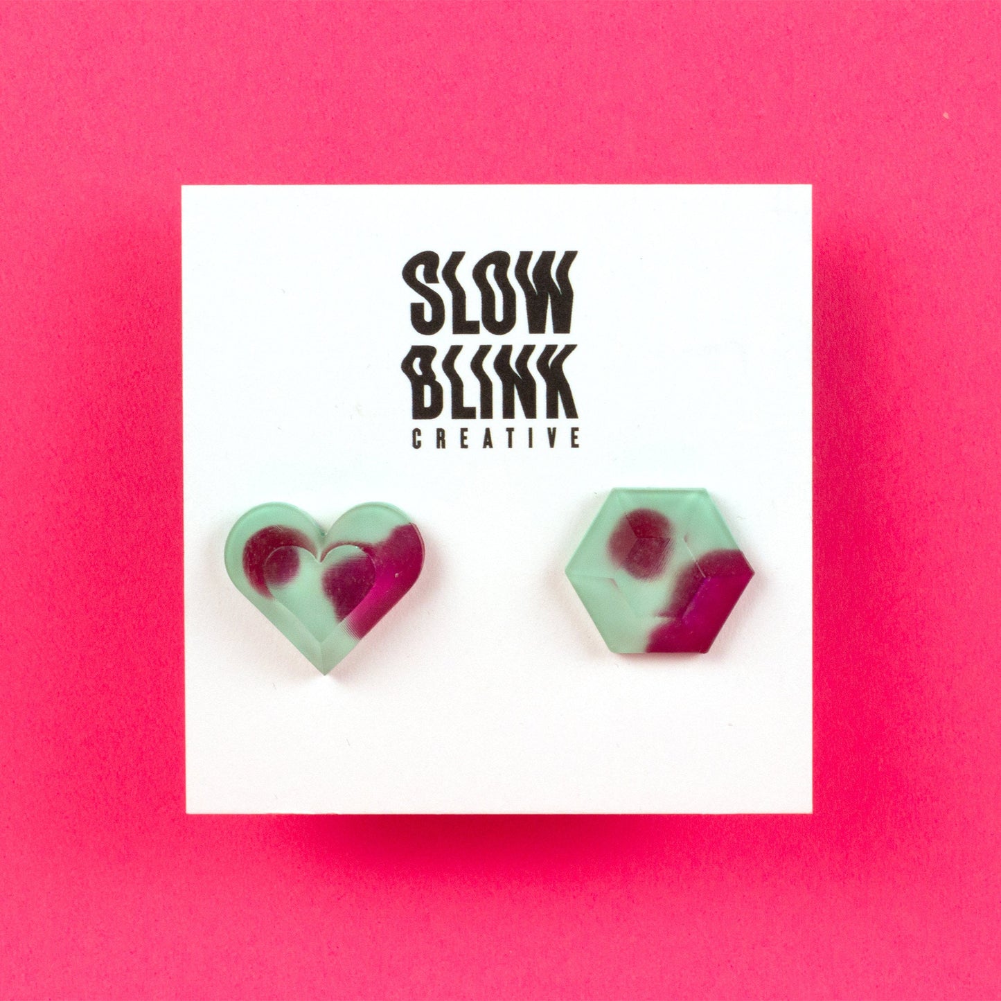 Mismatched Magenta + Mint Matte Finish Earrings