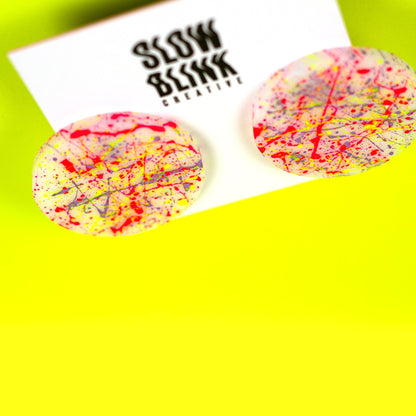 Neon Pink, Neon Yellow + Purple Graffiti Statement Earrings