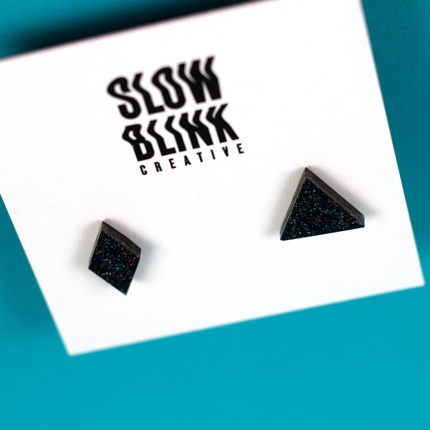 Diamond + Triangle Black Glitter Mismatched Earrings