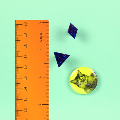 Mismatched Diamond + Triangle Violet Glitter Earrings