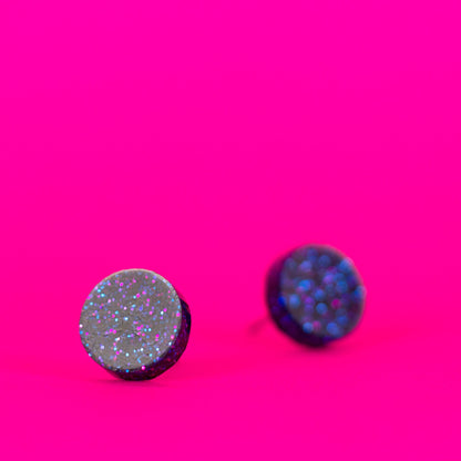 Small Violet Purple Holographic Glitter Earrings