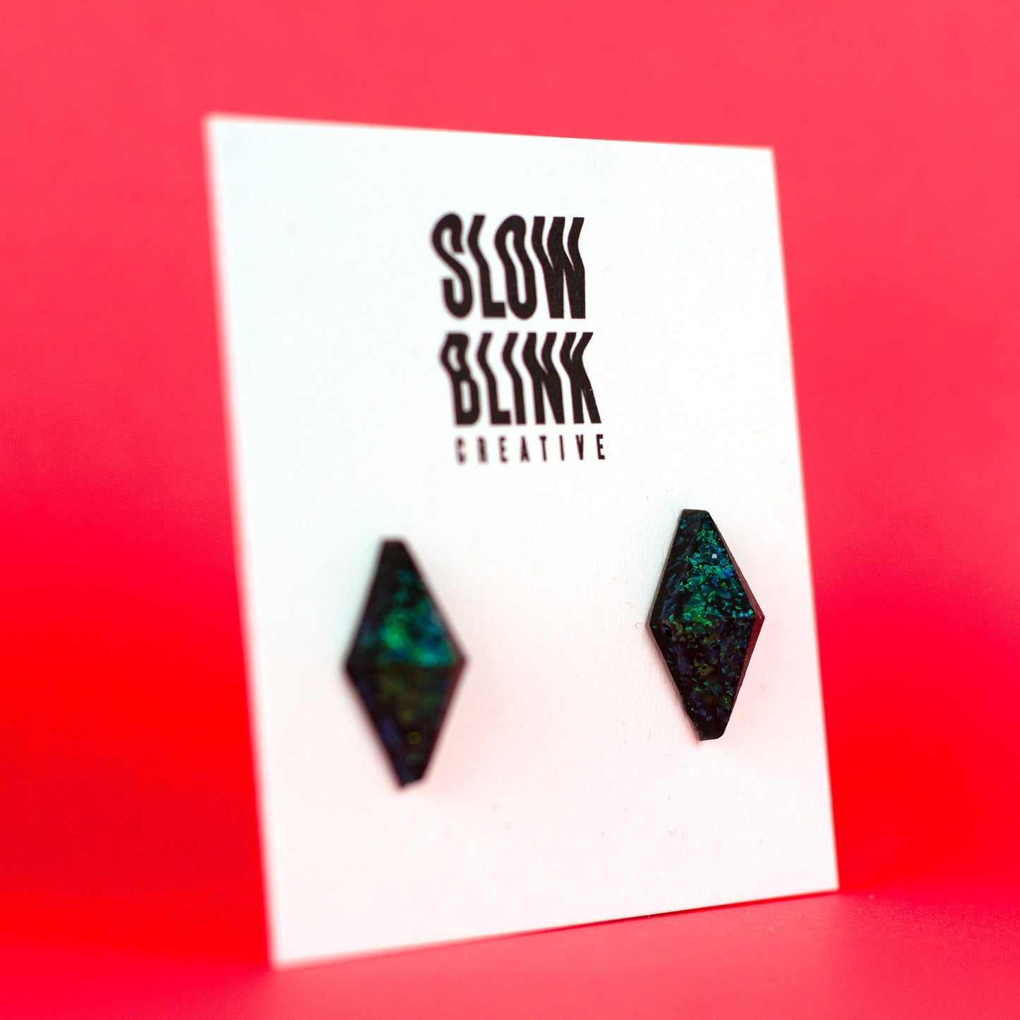 Iridescent Emerald Green Diamond Studs