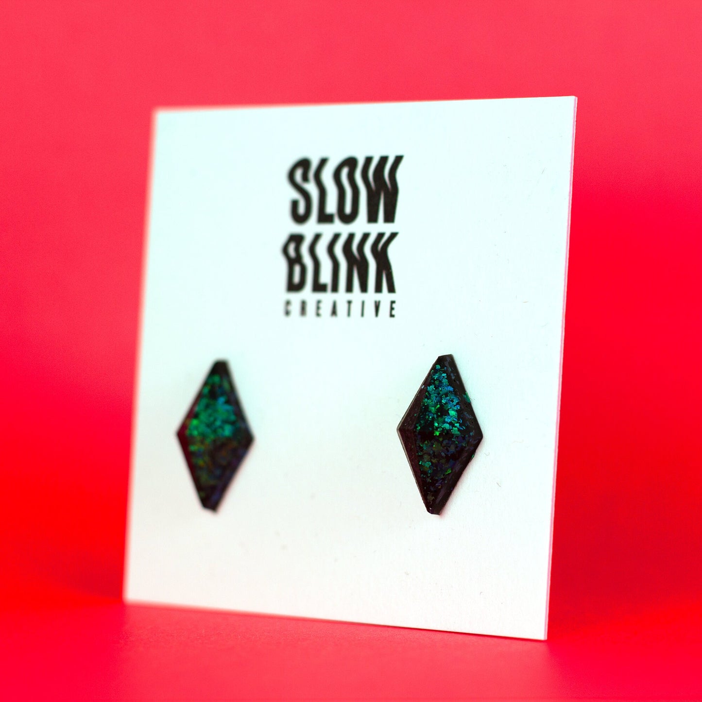 Iridescent Emerald Green Diamond Studs