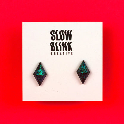 Iridescent Emerald Green Diamond Studs