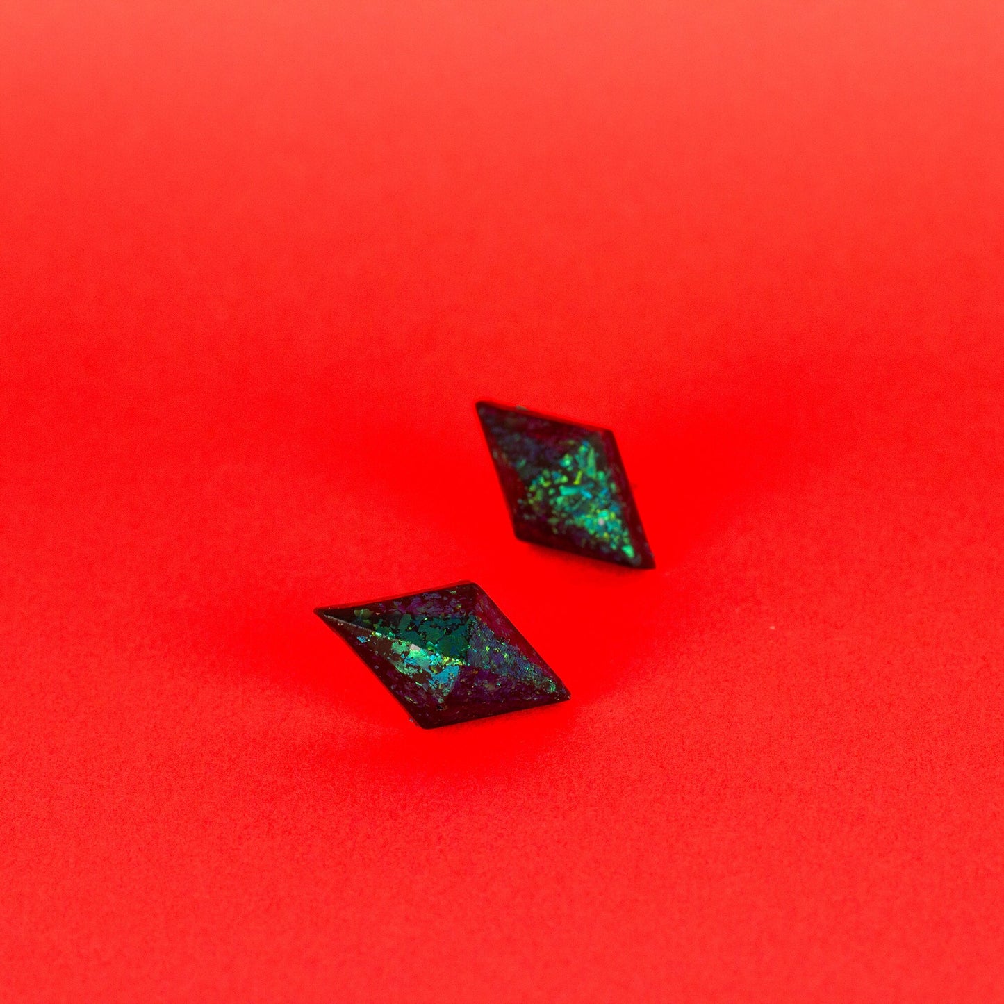 Iridescent Emerald Green Diamond Studs