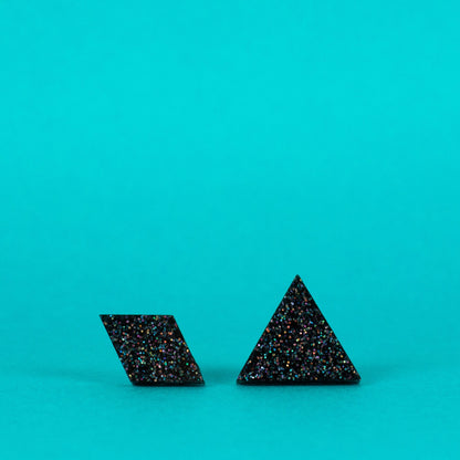 Diamond + Triangle Black Glitter Mismatched Earrings