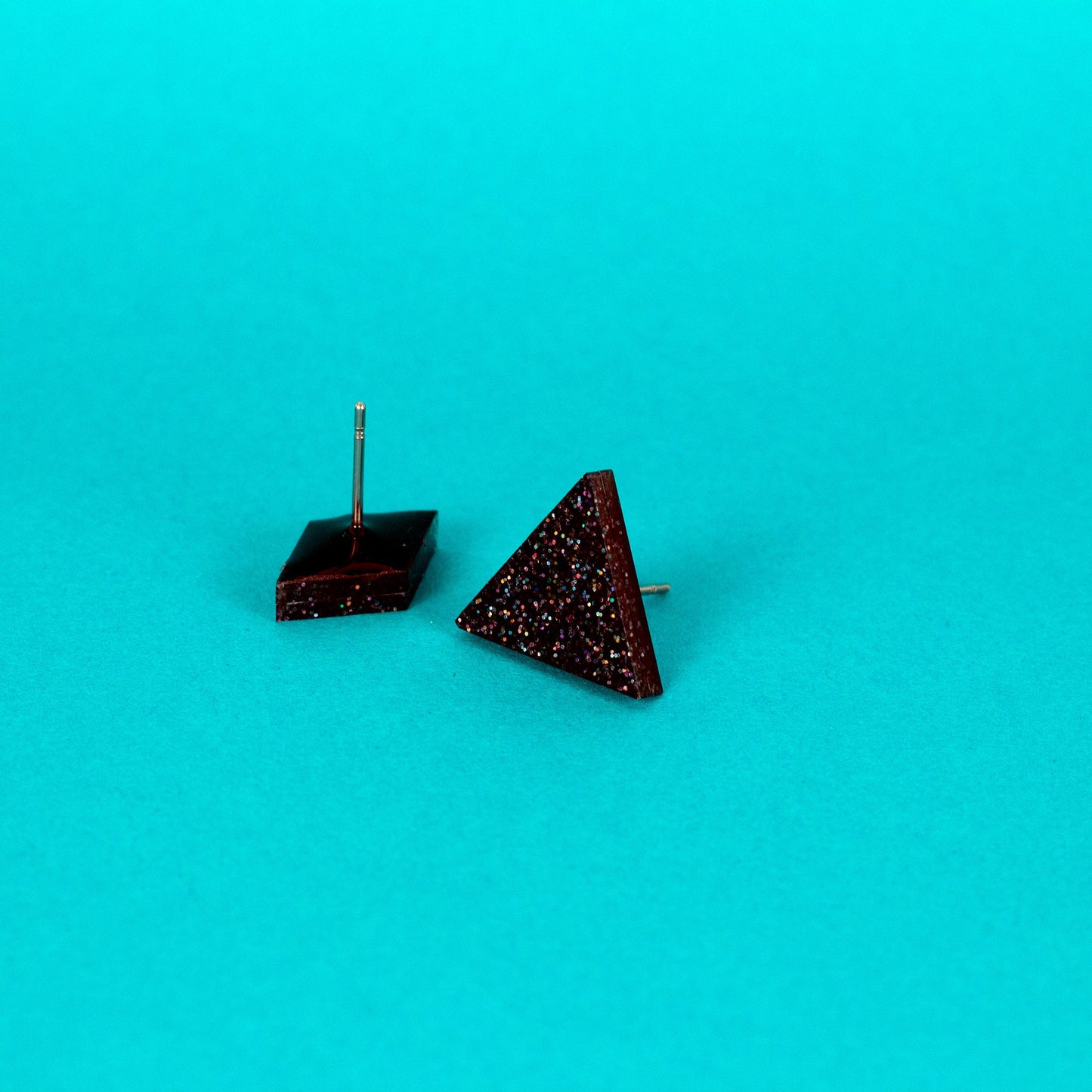 Diamond + Triangle Black Glitter Mismatched Earrings