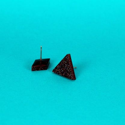 Diamond + Triangle Black Glitter Mismatched Earrings