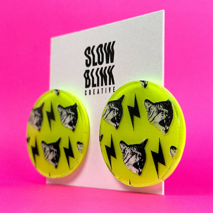 Neon Pop Art Frank Cat Earrings