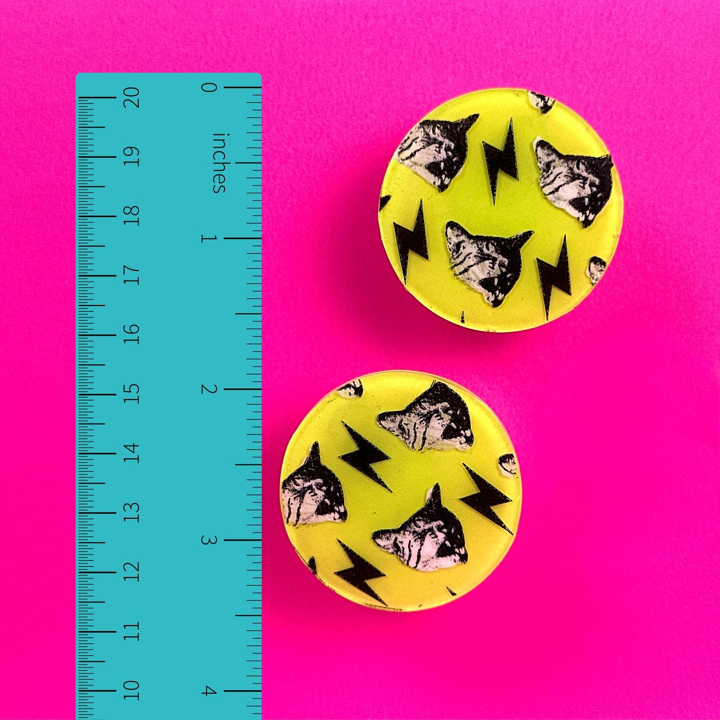 Neon Pop Art Frank Cat Earrings