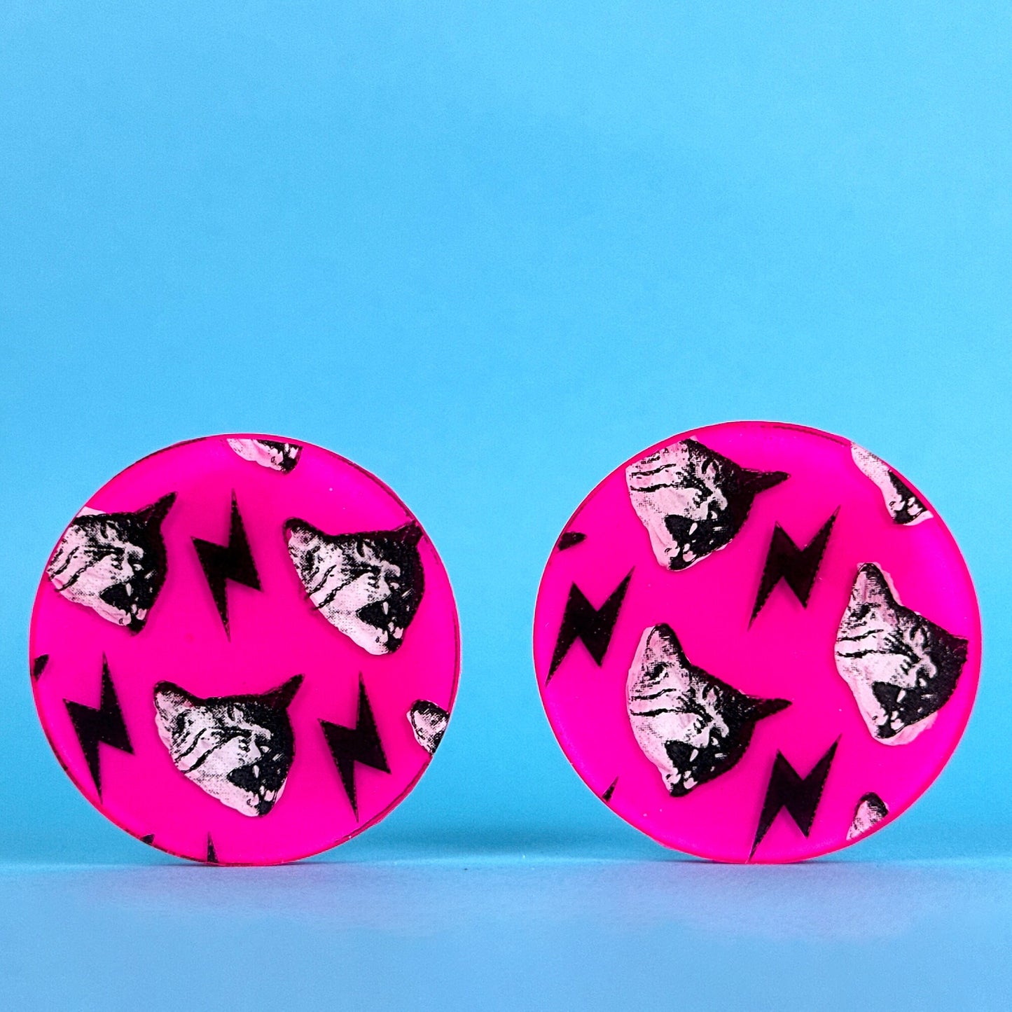 Neon Pop Art Frank Cat Earrings