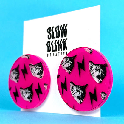 Neon Pop Art Frank Cat Earrings