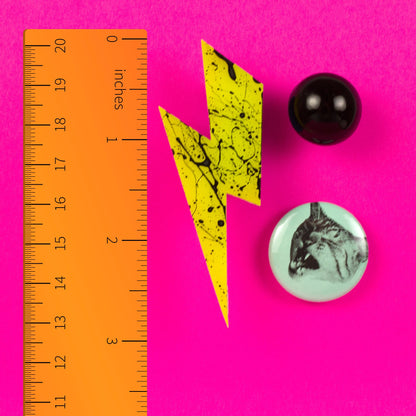 Mismatched Earrings Neon Yellow + Black Large Lightning Bolt