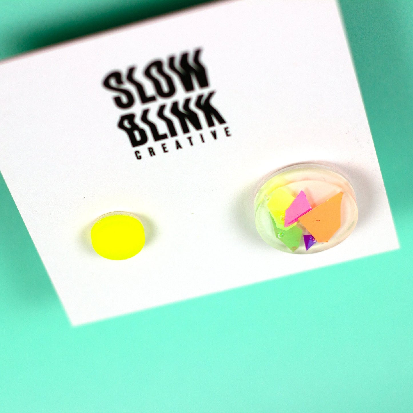 Mismatched Iridescent Rainbows + Neon Yellow Earrings