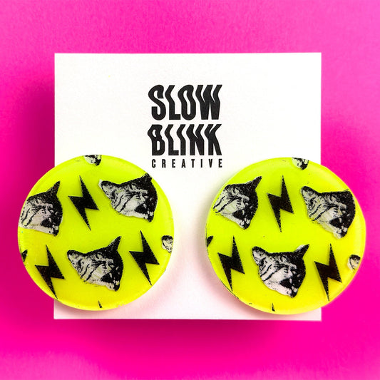 Neon Pop Art Frank Cat Earrings