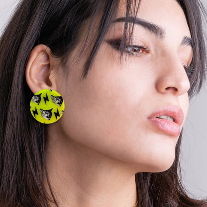 Neon Pop Art Frank Cat Earrings