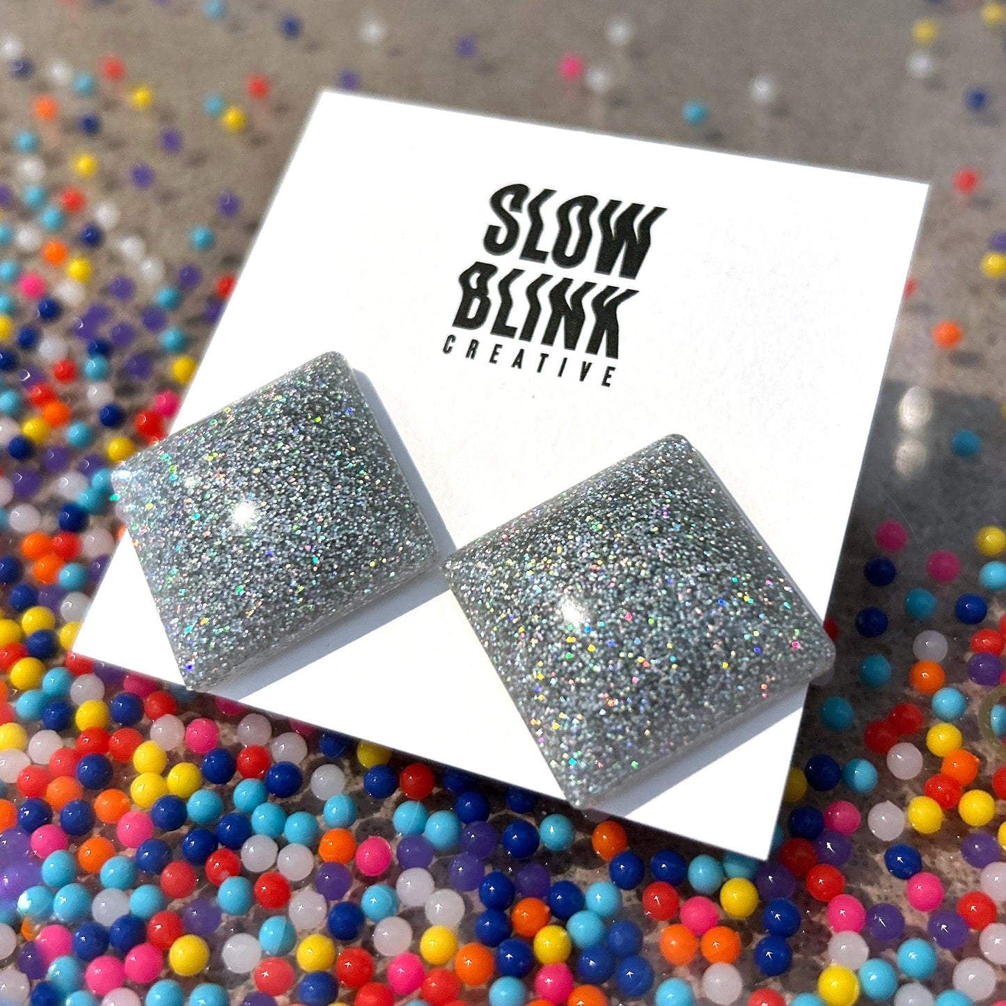 Holographic Square Glitter Earrings