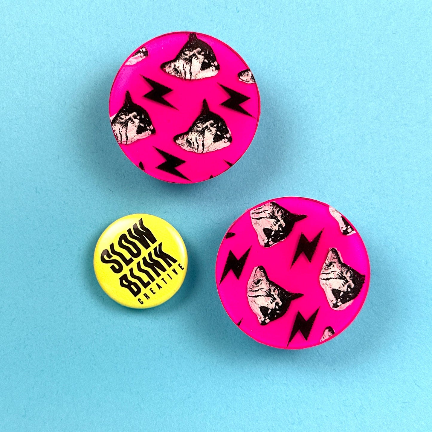 Neon Pop Art Frank Cat Earrings