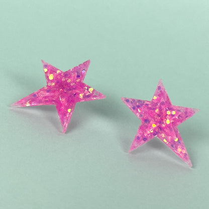 Pink Glitter Star Earrings Earrings