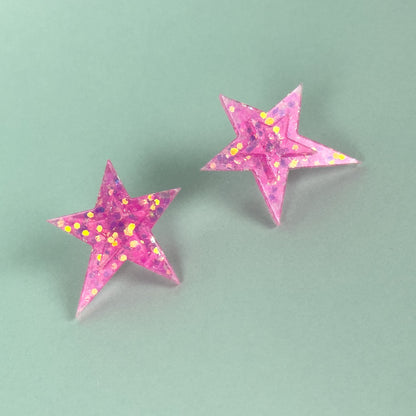 Pink Glitter Star Earrings Earrings