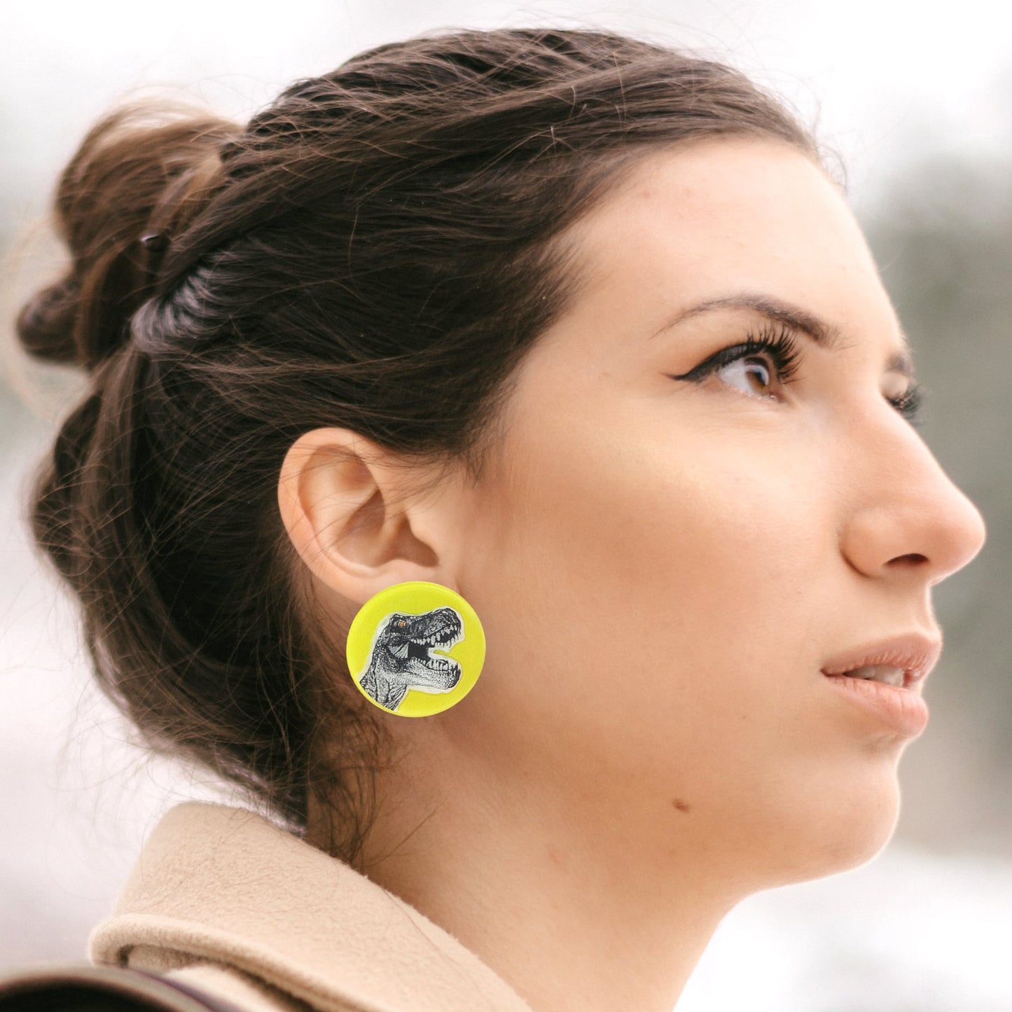 Neon Yellow Dinosaur Earrings