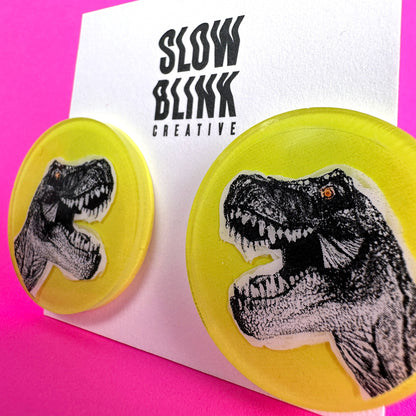 Neon Yellow Dinosaur Earrings