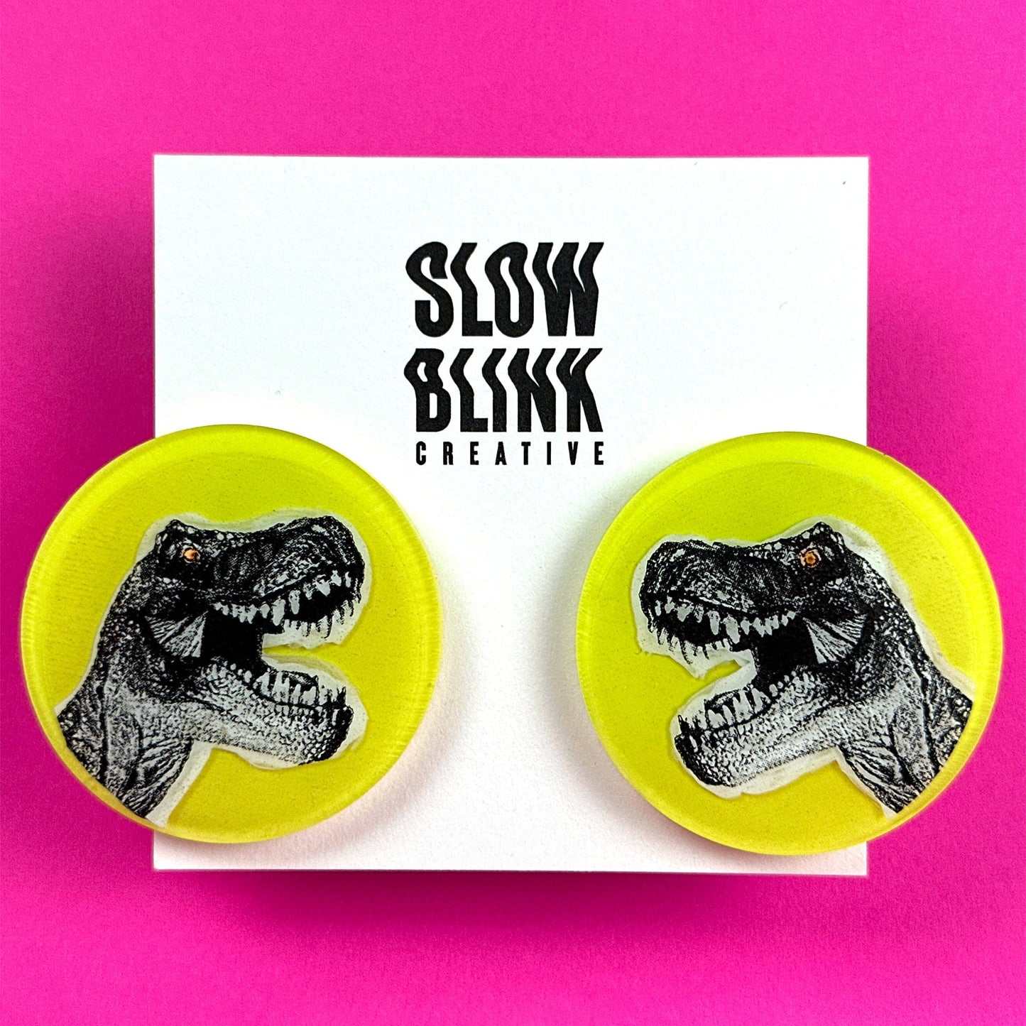 Neon Yellow Dinosaur Earrings