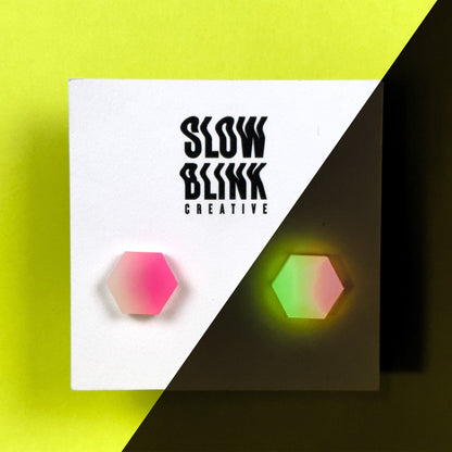 Glow In The Dark Hexagon Earrings (Pink or Orange)