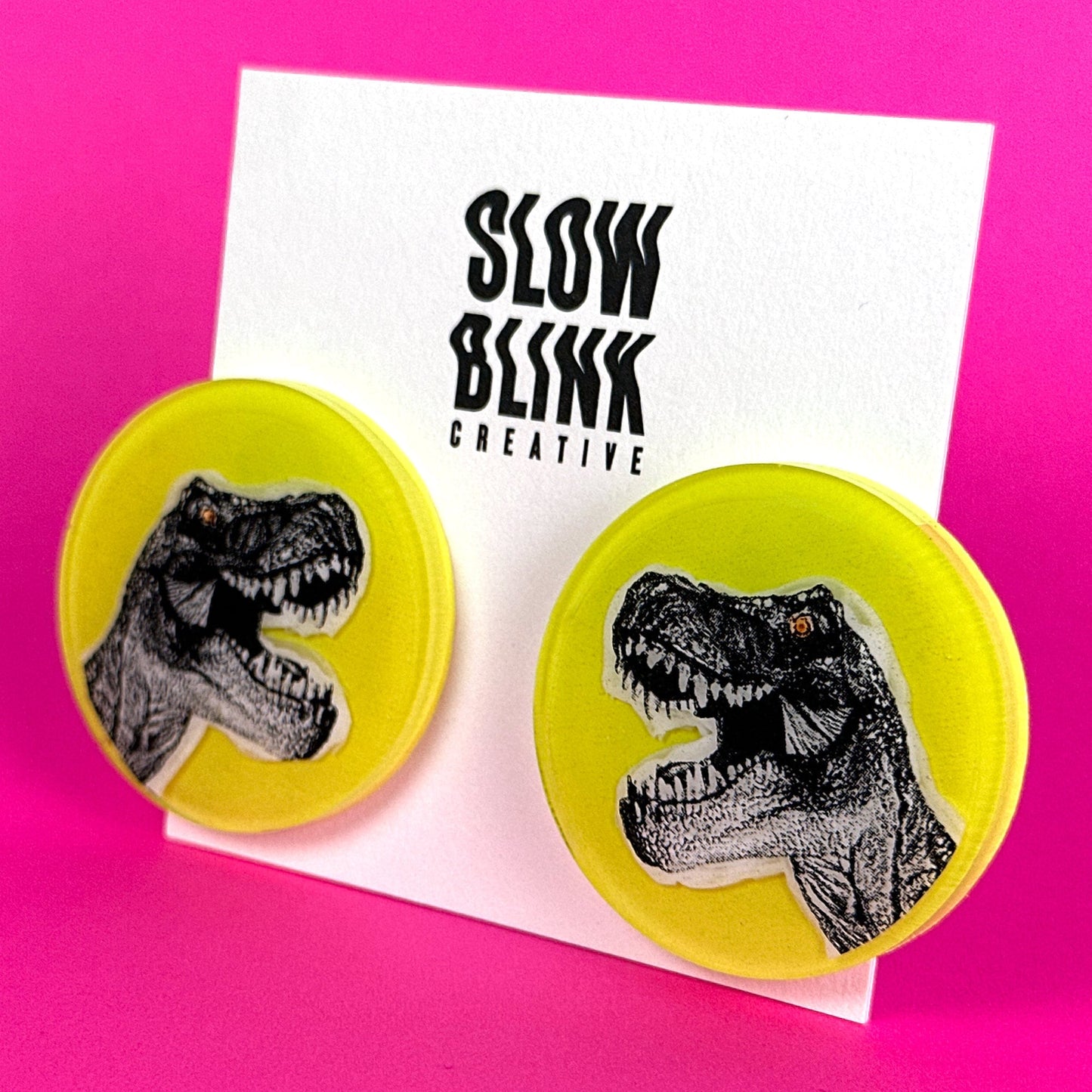 Neon Yellow Dinosaur Earrings