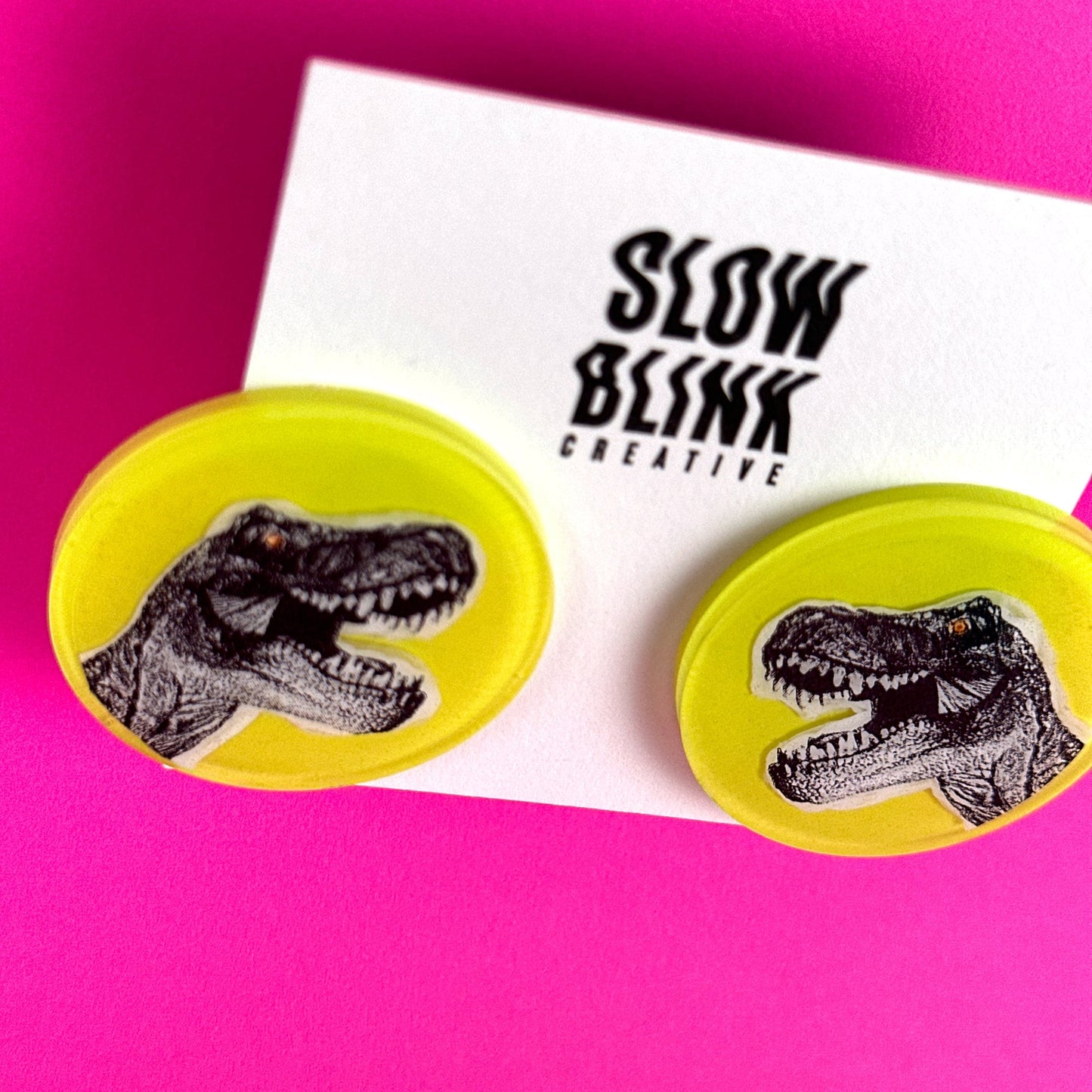 Neon Yellow Dinosaur Earrings