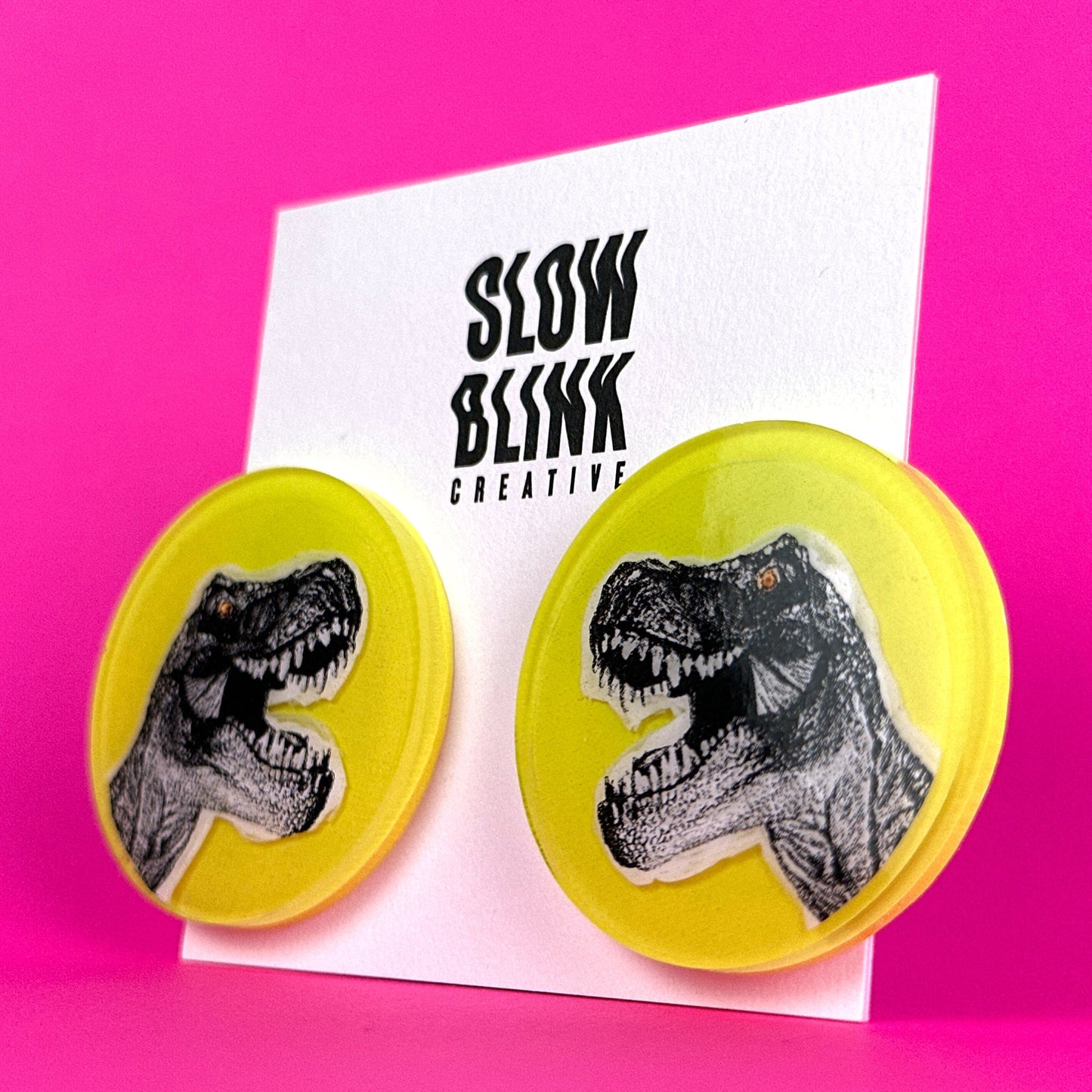 Neon Yellow Dinosaur Earrings